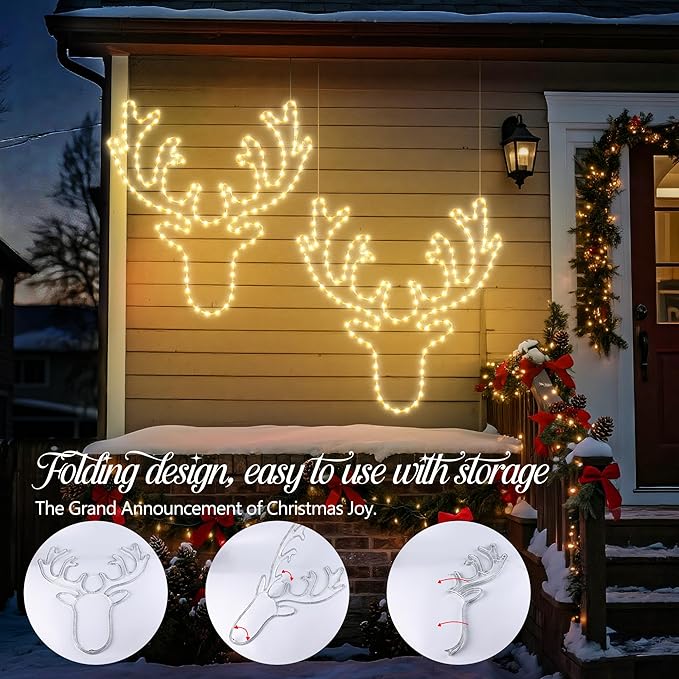 Joomer 32'' Christmas Lights Outdoor Waterproof LED Deer Decoration Neon with Timer for Outdoor Home Party Wall Hanging Light(Warm White)