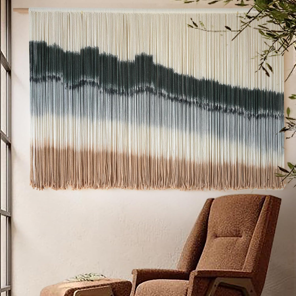 IOWER Large Macrame Wall Hanging Dip Dye Craftsmanship Fiber Yarn Wall Art Boho Wall Decor Home Decor 57''W x 35''L