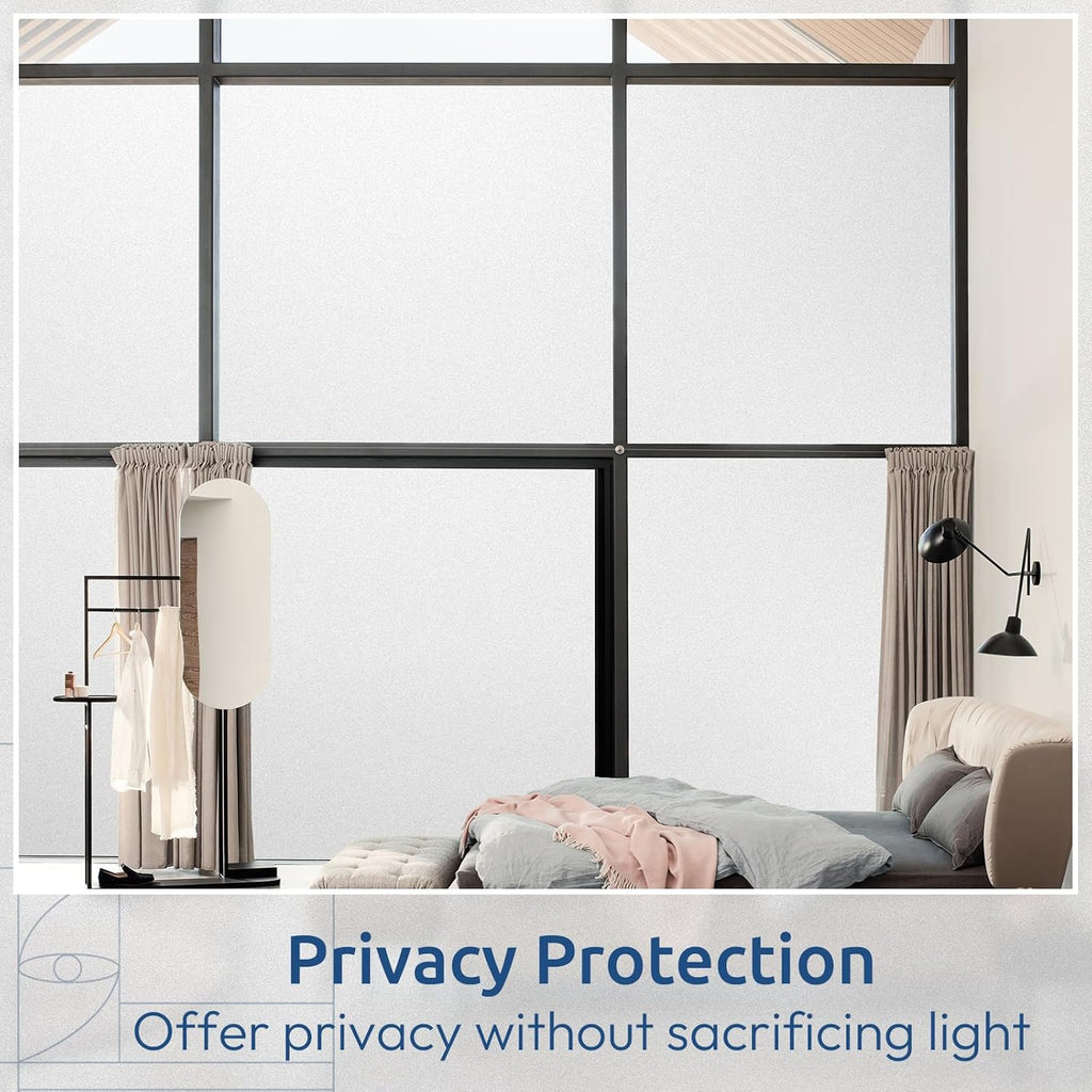 rabbitgoo Window Privacy Film, Non-Adhesive Frosted Glass Window Film for Bathroom, Static Cling Heat Blocking Stickers for Home Indoor Opaque Frosting Coverings House Tint, Matte White 35.4"x 118.1"