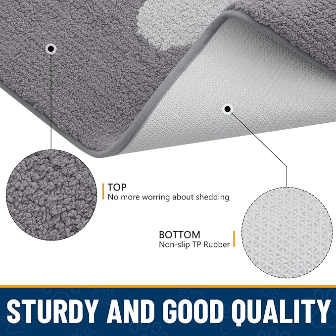 Smiry Dog Door Mat for Muddy Paws, Absorbs Moisture and Dirt, Low-Profile Entryway Mat with Non-Slip Backing, Entry Indoor Outdoor Doormat for Inside Floor (70x24 Inches, Light Grey, Paw)