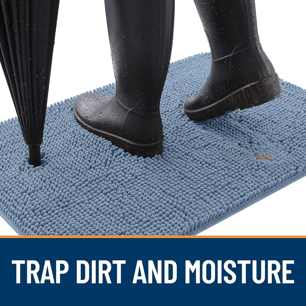 OLANLY Dog Door Mat for Muddy Paws 24x16, Absorbs Moisture and Dirt, Absorbent Non-Slip Washable Doormat, Quick Dry Chenille Mud Mat for Dogs, Entry Indoor Entryway Carpet for Inside Floor, Airy Blue