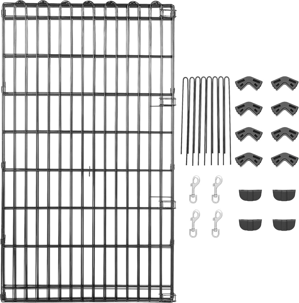 Amazon Basics Foldable Octagonal Metal Exercise Dog Playpen - Indoor/Outdoor, No Door, Large (8 Panels, 24 x 42), Easy to assemble, store, and customize, 42" - Large, Black