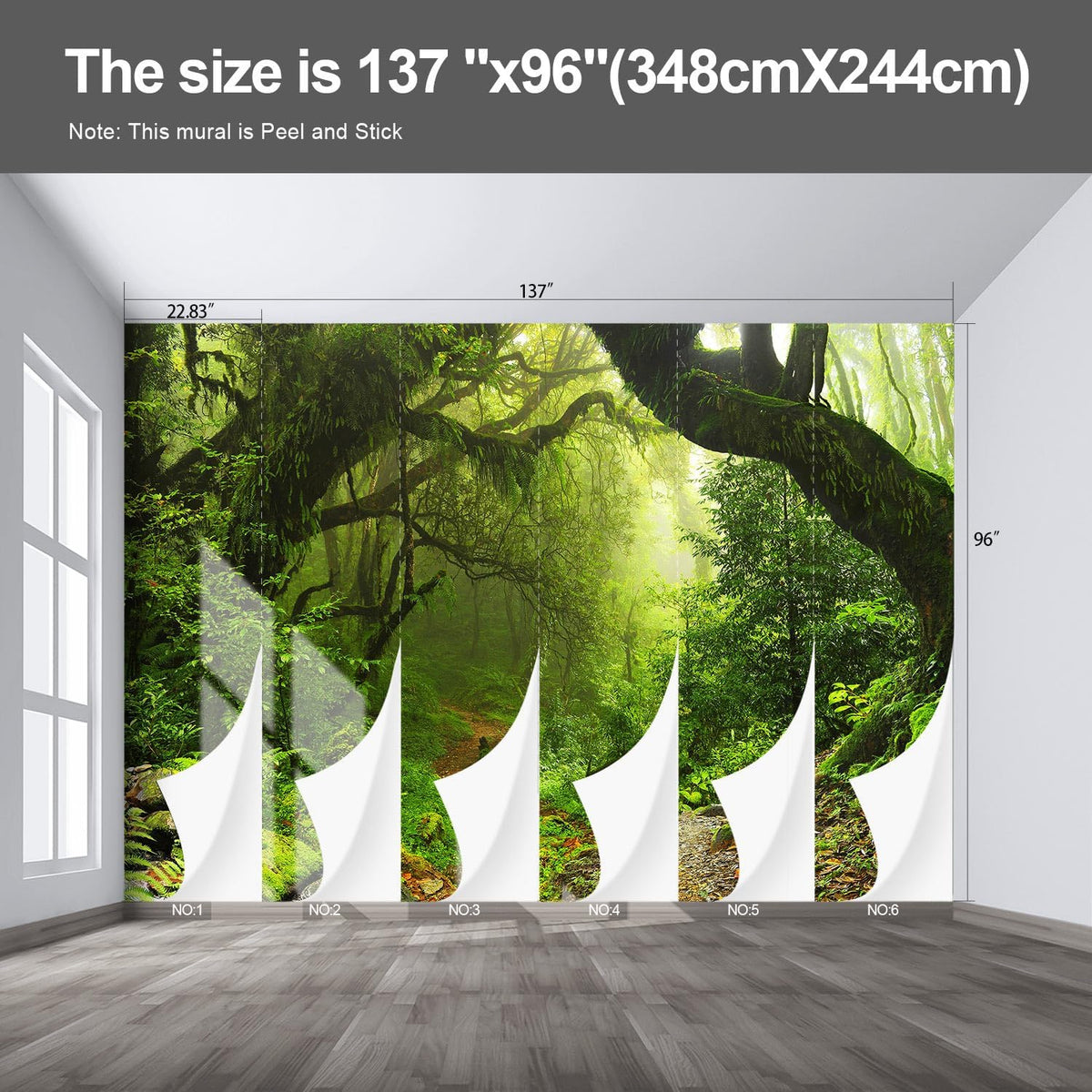Forest Landscape Wall murals Woodland Tree Peel and Stick Wallpaper for Bedroom Living Room - 96"x137"