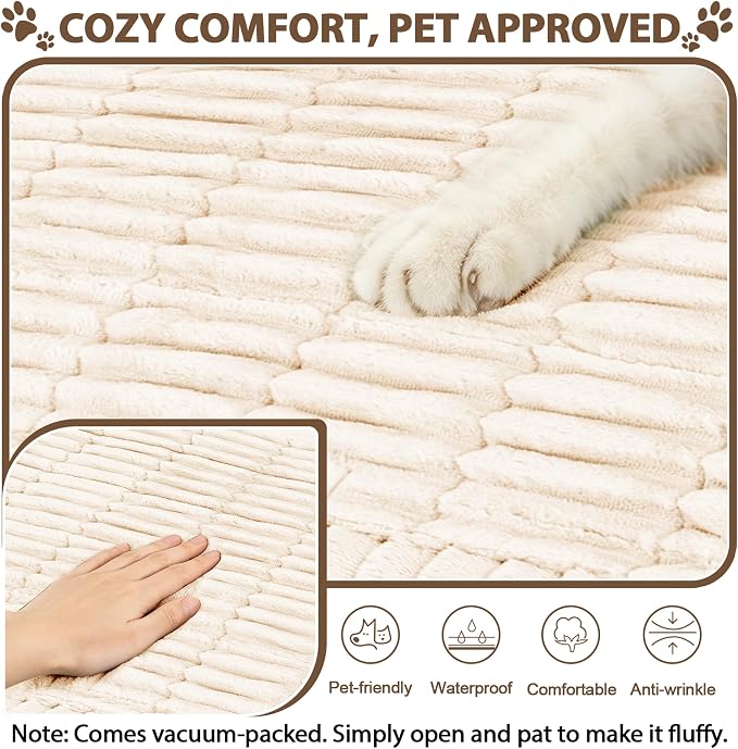 FUANGUI Waterproof Couch Cover Sofa Cover for Dogs and Pets Sofa Protector | Non-Slip Washable Fuzzy Soft Cat Bed Sofa Slipcover for 2-3 Cushion Couch Sofa Pet Friendly, Beige, 27.6" x 82.7", 1 pcs