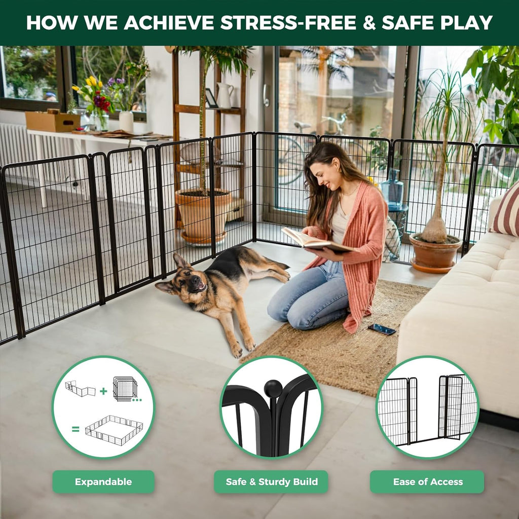 FXW Homeplus Unleashed Indoor Dog Playpen - Stress-Free and Safe Play, Heavy Duty 45 Inch 6 Wire Panels Dog Pen for Large Dogs, Black│Patented