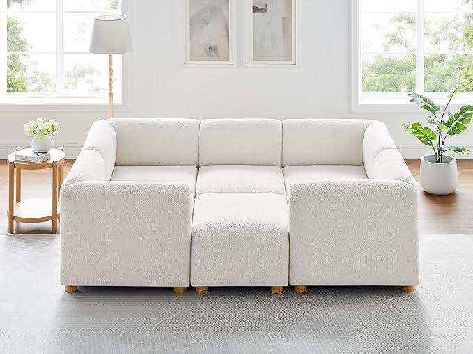 VANOMi Oversized Modular Sectional Sofa, Sleeper Sectional Couches for Living Room, 6 Seats Modular Sofa with Reversible Chaises, Cream White
