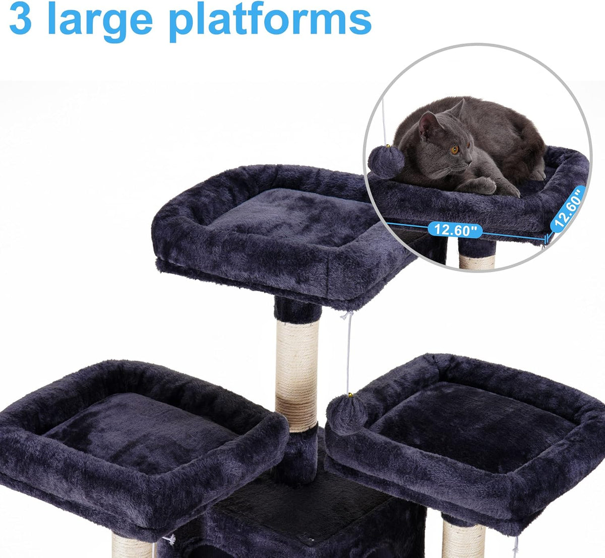 Hey-brother Cat Tree, 71 inches XL Large Cat Tower for Indoor Cats, Multi-Level Cat House with 3 Padded Perches, Big Scratcher, Cozy Basket, 2 Cat Condos and Scratching Posts, Smoky Gray MPJ034G