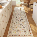 Rugcomf 2'7"x12' Kitchen Runner - Floral Cat Washable Long Hallway Runner Rug Non Slip, Boho Carpet for Entryway, Hall, Bathroom - Beige