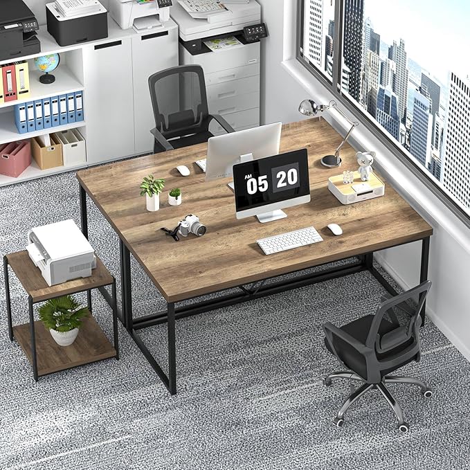 FOLUBAN Industrial Computer Desk, Rustic Wood and Metal Writing Desk, Vintage PC Table for Home Office, Oak 60 inch