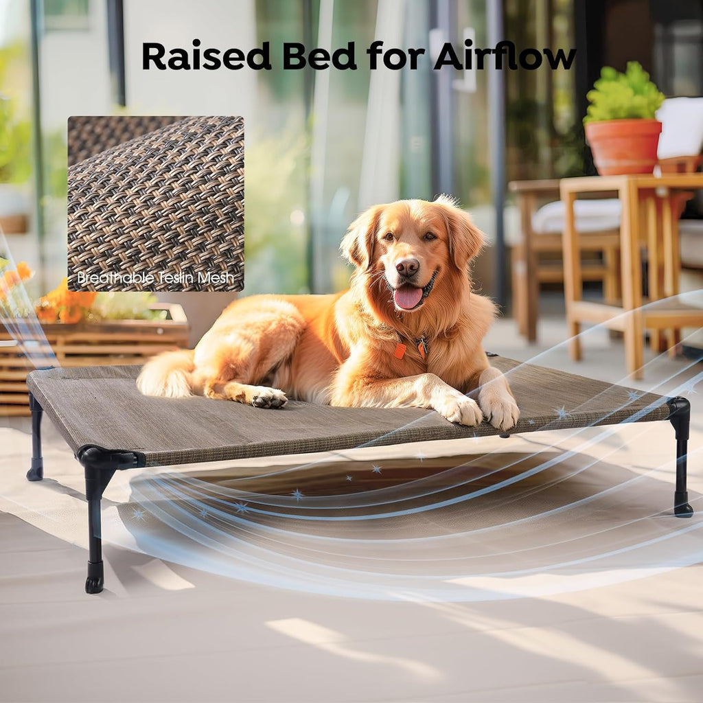 Veehoo 2 Pack Raised Dog Bed, Cooling Elevated Portable Cot with Washable & Breathable Mesh, No-Slip Feet, Durable for Large Dogs, 42" x 30", Brown