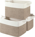 Storage Basket for Organizing, Woven Baskets for Storage, Rectangle Decorative Baskets for Shleves, Closet, Toys, Books, Nursery Organizer Bins - Pack of 3 (Brown & White, 13"x9.85"x8.7")