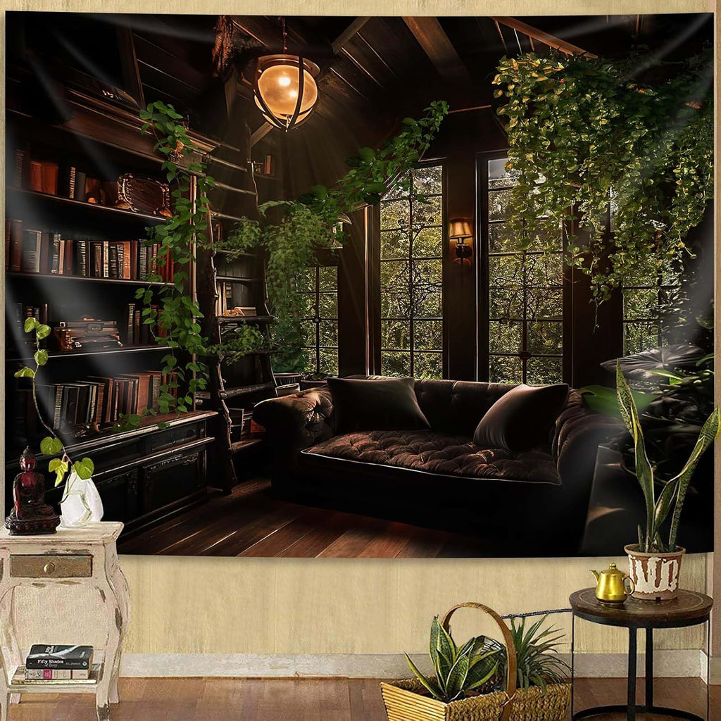 dueeia Medieval Bookshelf Tapestry Wall Hanging Book Library Backdrop Bookcase Dark Academia Vintage Wall Decor for Bedroom Aesthetic Living Room Office (90.6"x70.9")