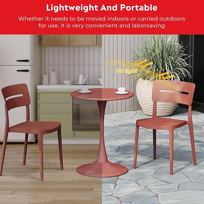 Costaelm Small Dining Table, Round PP Outdoor Table, Weather Resistant Balcony Table for Outside Poolside Deck Lawn Garden Backyard, Red
