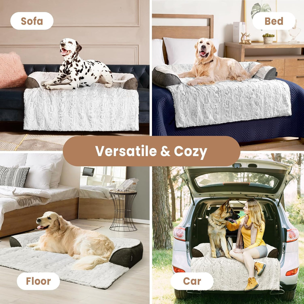 Calming Dog Bed for Couch, 35 x 31 inch Removable Couch Cover for Dogs/Cats Washable, Non-Slip Fluffy Plush Dog Sofa Mat for Furniture Protector - Grey