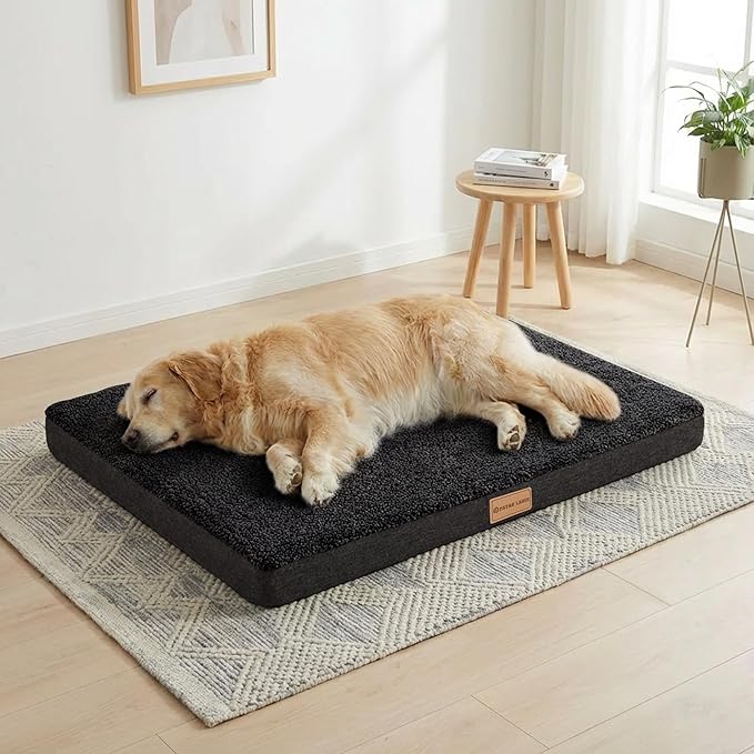 Patas Lague Orthopedic Large Dog Bed Washable Pet Sofa Mat 48''X30'' Black | Egg-Crate Foam Dog Couch For Large Sized Dogs, Waterproof Removable Cover, Soft Pet Crate Bed With Nonskid Bottom