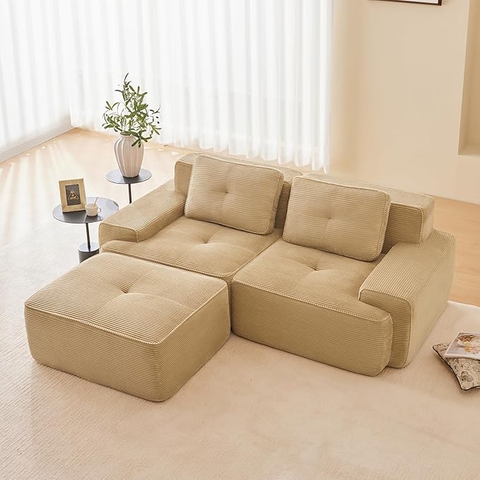 Camel Ottoman for Modular Sectional Sofa, Corduroy Deep Seat for Oversized Compressed Boneless Sectional Couches for Living Room Bedroom Apartment, Cloud Sofa Couch Set, Memory Foam, No Assembly