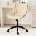 Kidol & Shellder Beige Leather Home Office Desk Chair with Wheels Modern Cute Armless Executive Swivel Vanity Chair with Comfy Padded Back Ergonomic Rolling Adjustable Computer Task Chair Small