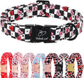 Valentines Dog Collar for Large Dogs - Unique Black White Plaid Girl Boy Valentine Heart Dog Collars, Adjustable Heavy Duty Pet Collar with Metal Buckle L