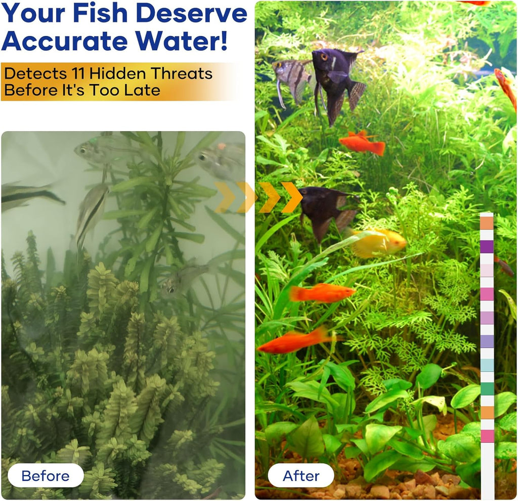 11 in 1 - Aquarium Test Strips | 950 Tests - 150 Strips | Fish Tank Aquariums Water Test Kit & ebook | Aquarium Thermometer | Fish Tank Water Testing Kit Includes 50 Ammonia Strips | Versatile Usage