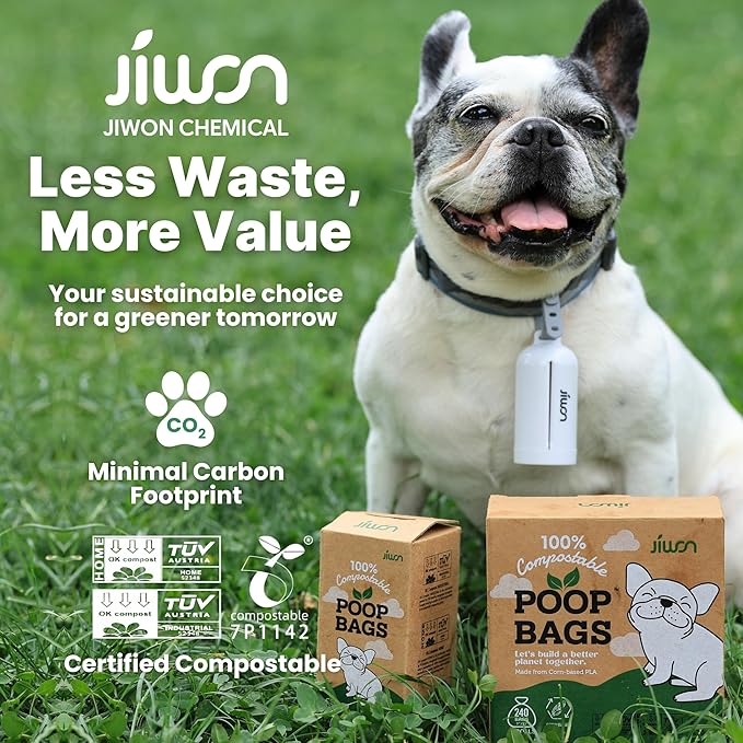 JIWON 100% Certified Home Compostable Dog Poop Bags, 120 Count (8 Rolls), 9"x13", OK Compost & Seedling, Thick & Leakproof, Plant Based Compostable Waste Bags, Unscented