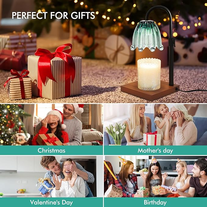Candle Warmer Lamp with Timer - Electric Wax Melt Warmer with Adjustable Height and Dimmer for Scented Candle Wax, Home Fragrance Décor and House Warming Birthday Gifts for Women Mom (Wood)
