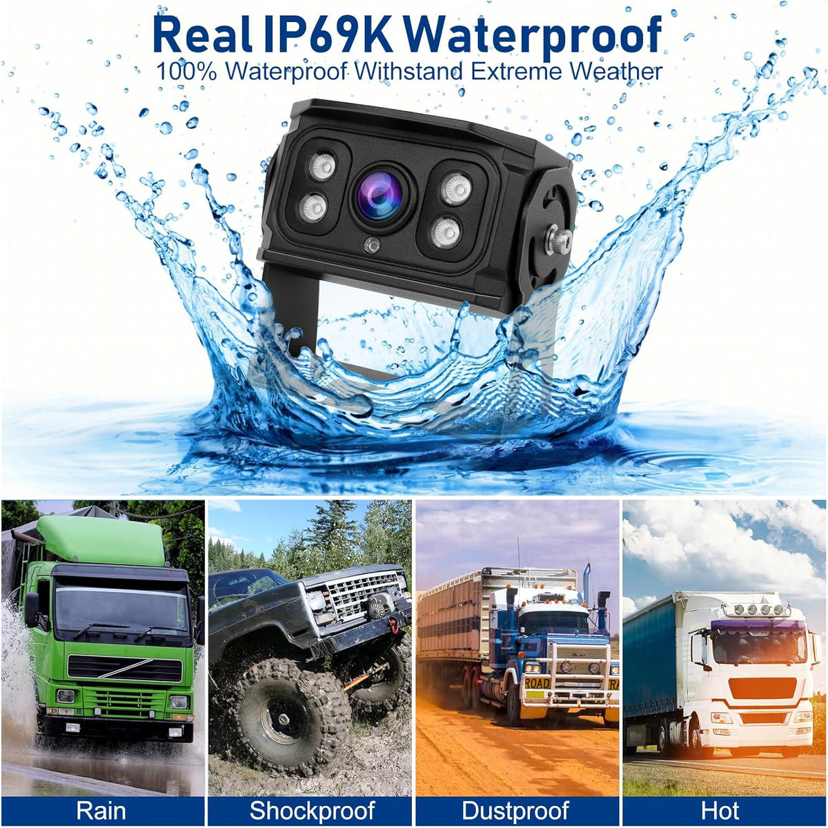 Backup Camera for Truck RV,Back up Camera with Screen Kit HD 1080P 7inch Reverse Monitor,Rear View Cameras for Trailer, Bus/Tractor/Vehicle with 170 Degree,IP69K Waterproof,IR Night Vision.