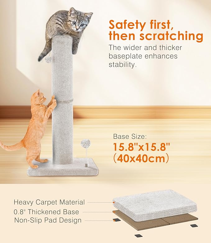 Carpet Craft Cat Scratching Post Heavy Duty for Indoor Large Cats and Adult Cats,Tall and Thicked Cat Scratch Post,Carpet Cat Tree Tower Scratcher with Interactivity Balls,Beige