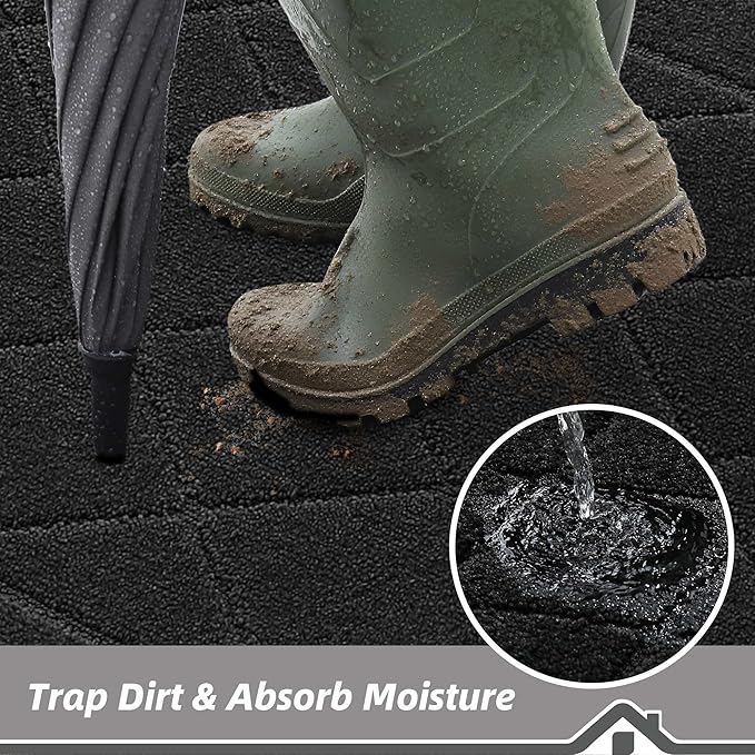 BEQHAUSE Dirt Trapper Door Mat 20" x 32", Doormat Non-Slip Entryway Rugs Washable, Dog Door Mat Stain Resistant and Absorbent Welcome Floor Mat for Front Back Door, Mud Wet Shoes & Paws, Black