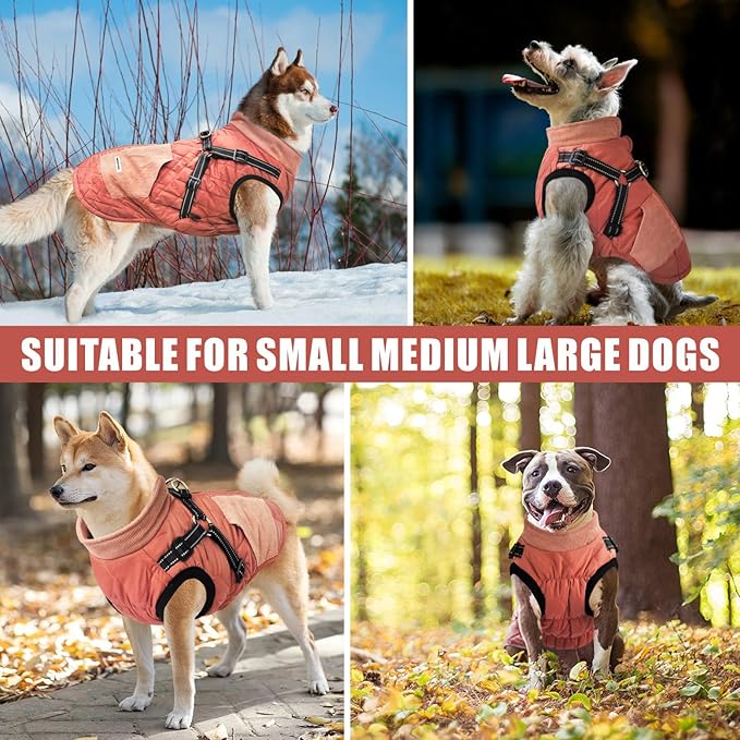 Mosucoirl Warm Dog Coats Pet Clothes, Waterproof Dogs Jacket Reflective Pet Outfits Winter Dog Cold Weather Coat Cozy Snow Jackets Vest for Small Medium Large Dogs Puppy Doggie