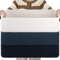 OIAHOMY 108L Large Cotton Rope Basket, Rectangle Woven Baskets for Storage, Nursery Blanket Storage Living Room, Toy Basket With Handle-25”x16”x16”-Gradient Blue
