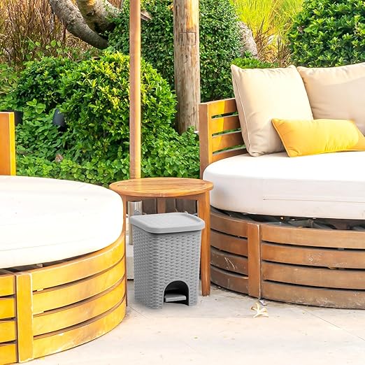Superio 2-Pack Mini 6L Step Pedal Trash Can - Wicker Design, Hidden Mechanism, Durable Plastic, Ideal for Desktop, Countertop, Pet Waste/Dog Poop- Grey