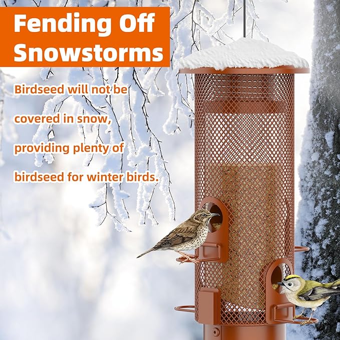 Metal Squirrel Proof Bird Feeder,Bird Feeders for Outdoors,Weight Activated Squirrel Proof Wild Bird Feeders with Finch Cardinal Chickadee,Large Capacity,Weatherproof and Durable,Reddish Brown