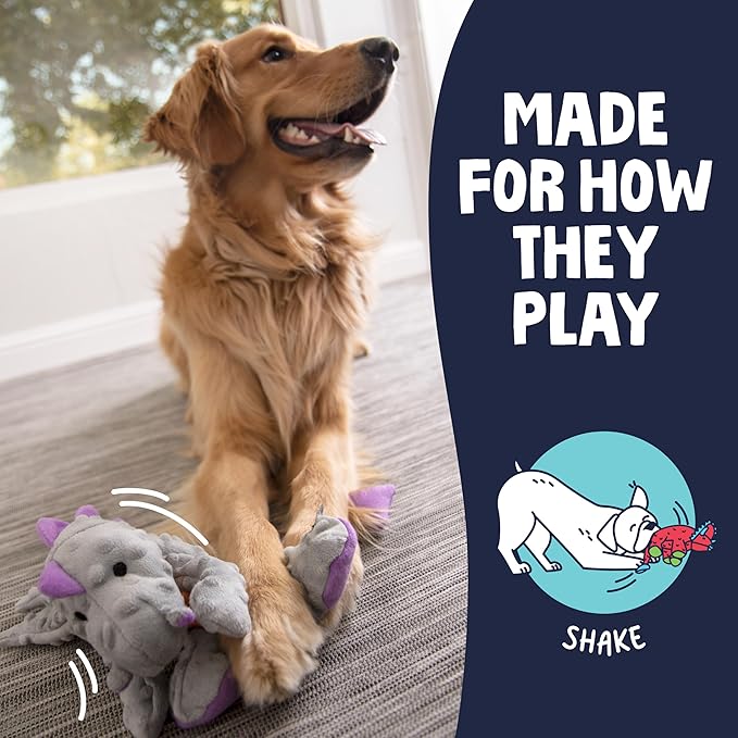 goDog Dragons Squeaky Plush Dog Toy with Chew Guard Technology, Durable Fabric & Squeaker for Active Play, Gray, Large
