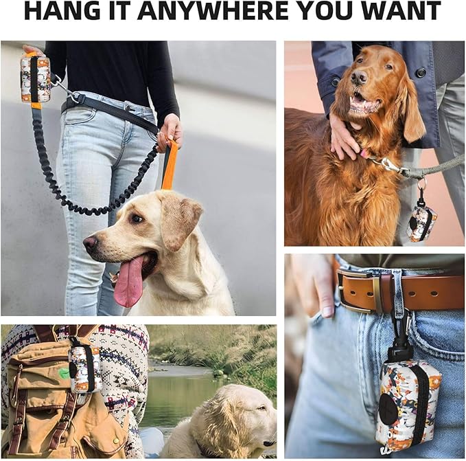 Dog Poop Bag Holder for Leashes - Lightweight Pet Waste Bags Dispenser Doggy Zippered Pouch for Puppy Walking Accessories(Cute Puppy Dog)