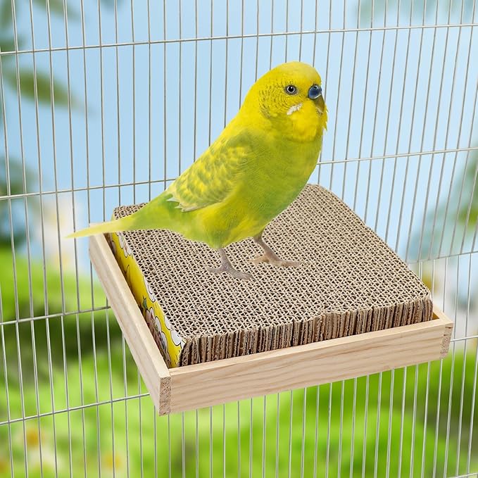 Bird Perch Stand Platform with Cardboard Toys, Parrot Chewing Toys, Parakeets Foraging Toys, Bird Paw Grinding Perch, Cage Accessry for Small Birds Parakeets Conure Cockatiels Lovebird