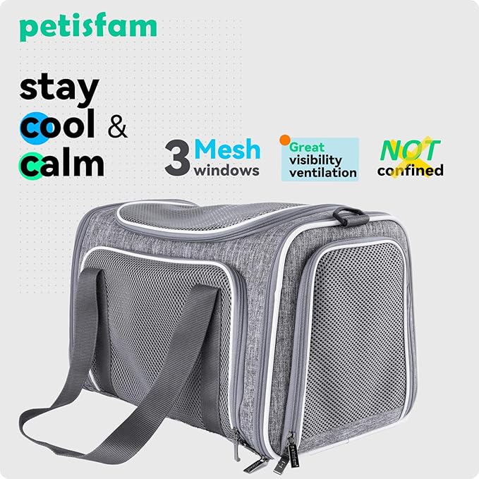 petisfam Top Load Cat Carrier Bag for Medium Cats and Small Dogs. Airline Approved, Collapsible, Escape Proof and Auto-Safe. Easy to get cat in and Make Vet Visit Less Stressful
