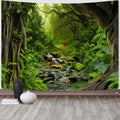 AMM Green Rainforest Tapestry Nature Forest Tapestry for Bedroom Aesthetic Misty Tropical Jungle Trees Flowing Stream Landscape Tapestries Wall Hanging for Living Room Dorm 48 x 36 Inch