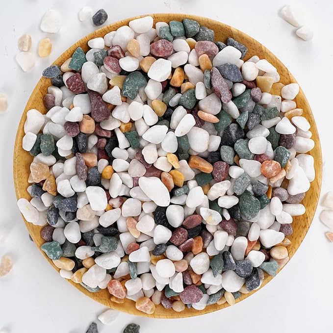 Natural Decorative Pebbles Rocks Polished Tterrarium Gravel White Stones with Red, Green, and Yellow Pastel Accents Mixed Color Aquarium Stones Garden Accessories Top Dressing for Bonsai Potted 2.2lbs
