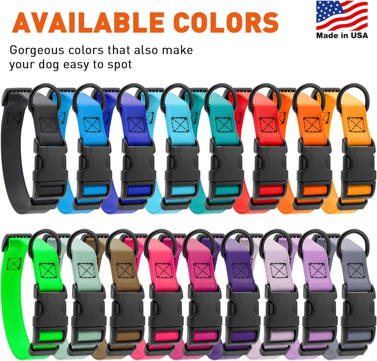 Dogline Biothane Waterproof Dog Collar with Quick Release Buckle Strong Coated Nylon Webbing with Odor- Proof for Easy Care Easy to Clean Fits Small Medium or Large Dogs, Orange 3/4" W 12-19" L