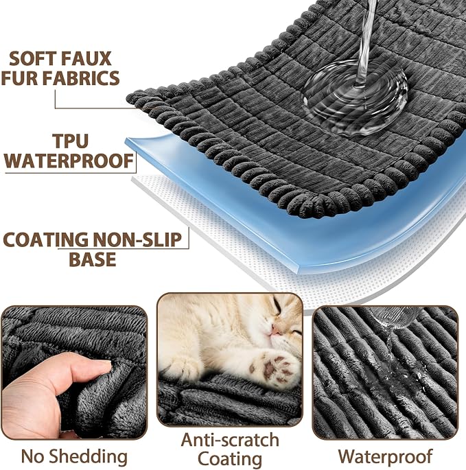 FUANGUI 2 Pack Waterproof Couch Cover for Dogs Pets Sofa Protector | Non-Slip Washable Fuzzy Soft Sofa Slipcover for 2 PCS L Shaped Sofa Pet Friendly, 27.6" x 70.9"+27.6" x 82.7", Dark Grey