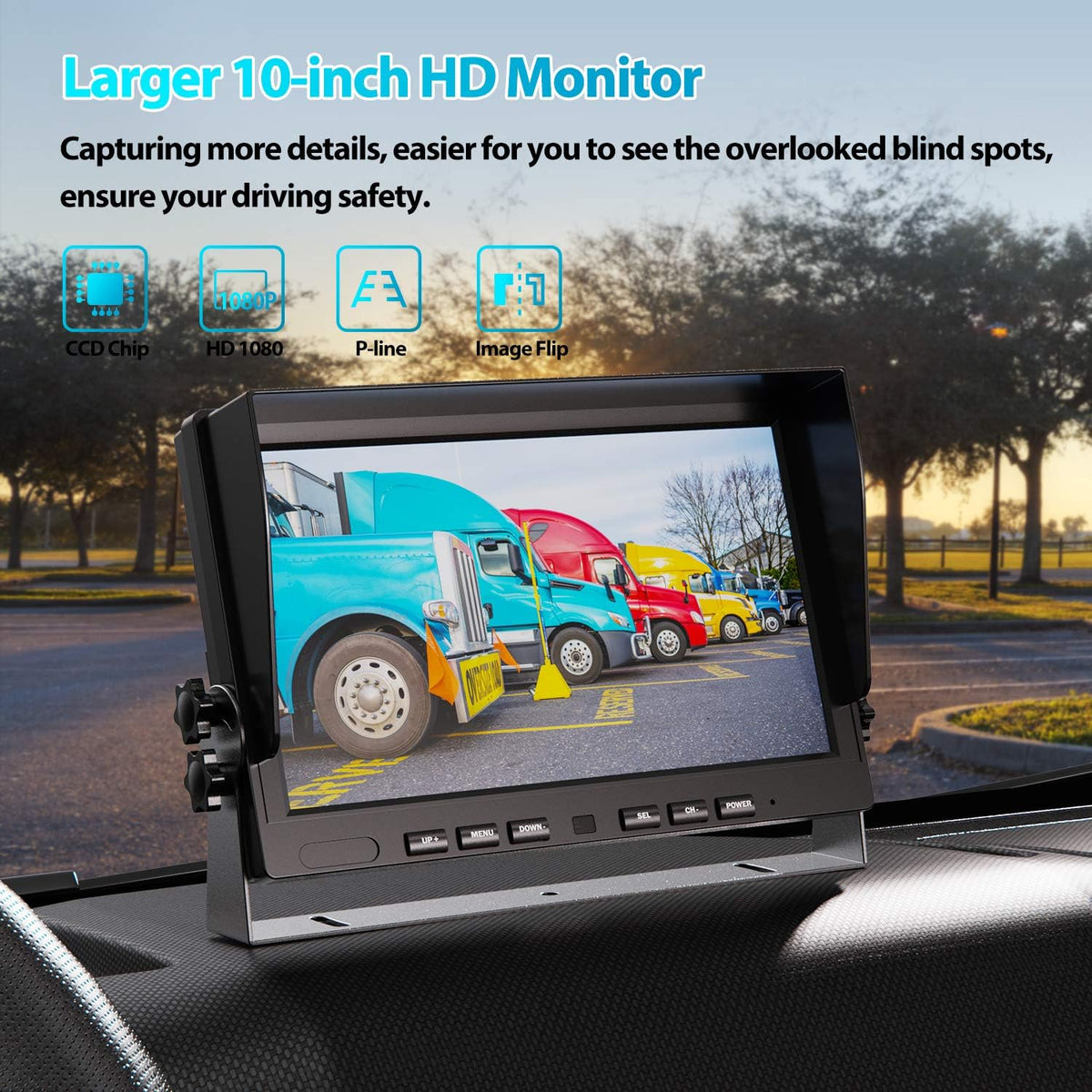 Fookoo ??HD Wired Backup Camera System Kit,10 inch Dual Split Screen Monitor with Recording IP69 Waterproof Front View Rear View Cameras Parking Lines for Truck/Semi-Trailer/Box Truck/RV(DY102)