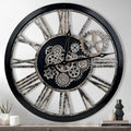 The B-Style Large Real Moving Gears Wall Clock 30 inch Rustic Retro Industrial Farmhouse Wood Clock Oversized Decorative Vintage Wall Clocks for Living Room (Black)
