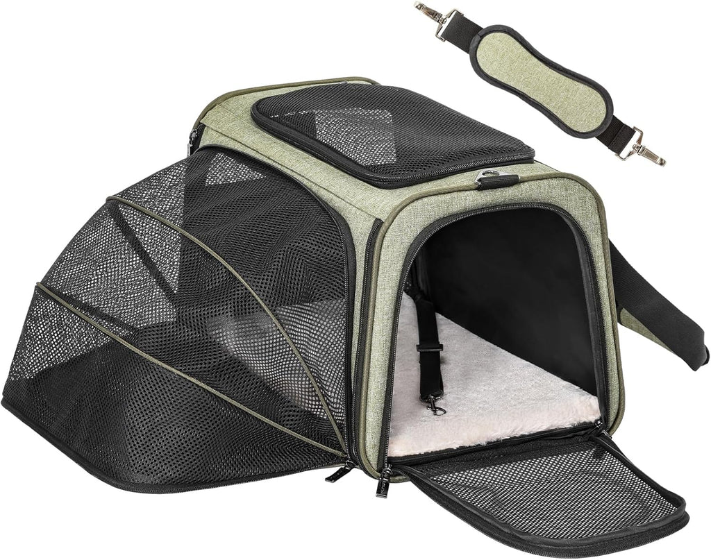 Petsfit Expandable Cat Carrier Dog Carrier,Airline Approved Soft-Sided Portable Pet Travel Washable Carrier for Kittens,Puppies,Removable Soft Plush mat and Pockets,Locking Safety Zippers