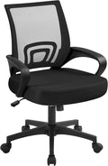 Yaheetech Mid-Back Mesh Office Chair Adjustable Ergonomic Computer Task Chair Swivel Rolling with Lumbar Support Armrest for Home Office Work Study, Black