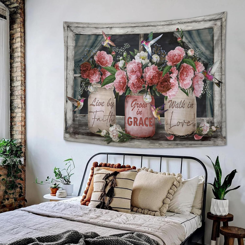 yowecso Farmhouse Rose Tapestry Peony Flower Tapestry Wall Hanging for Bedroom Floral Tapestries Aesthetic Wall Decor for Home Dorm Living Room 50"x60"