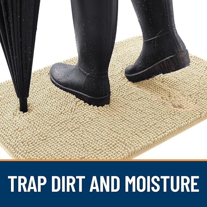 OLANLY Dog Door Mat for Muddy Paws 32x20, Absorbs Moisture and Dirt, Absorbent Non-Slip Washable Doormat, Quick Dry Chenille Mud Mat for Dogs, Entry Indoor Entryway Carpet for Inside Floor, Sand