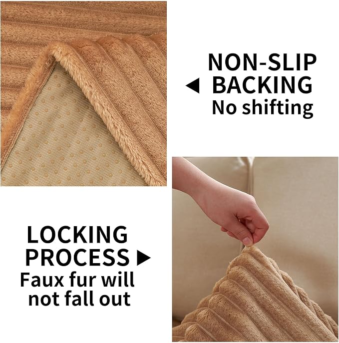 HAOMAIJIA Waterproof Couch Cover for Dogs Washable,Faux Fur Pet Couch Covers for Sofa,Soft Dog Bed Cover Non-Slip Couch Covers for 3 Cushion Couch Sofa Pet Friendly (Khaki, 35" x 95" 1 Pack)