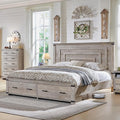 RedLemon Farmhouse Queen Size Bed Frame w/ 54" Tall Geometric Headboard, Rustic Wood Platform Bed w/ 2 Large Storage Drawers, Wood Slats Support, Noise Free, No Box Spring Needed, Light Rustic Oak