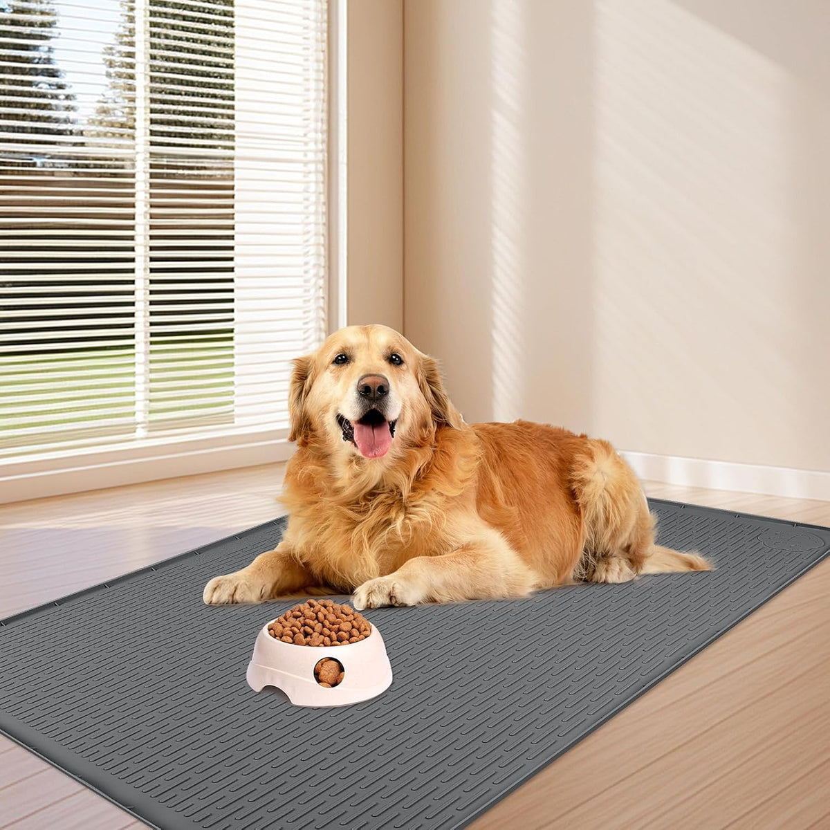 Dog Food Mat, Extra Large 40" x 28" Silicone Pet Feeding Mat with Raised Edge Pet Placemat for Small, Medium, and Large Pets Non-Slip, Easy to Clean (Dark Grey)
