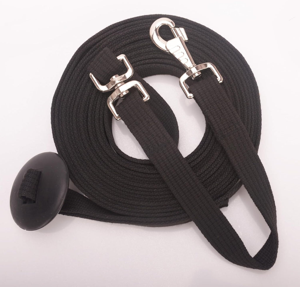 Cord Cotton Lunge Line with Rubber Stop，Equine Lunge Line for Horses with Swivel Bolt Snap，24 ft (Black, 24ft)